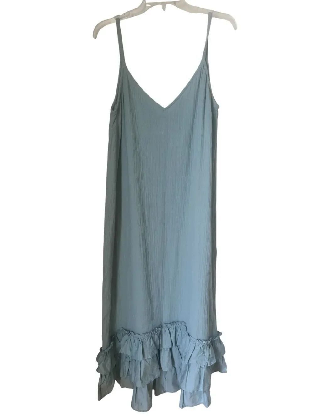NWT River Island 100% Cotton Blue Midi Ruffle Boho Coastal Summer Sundress UK 14
